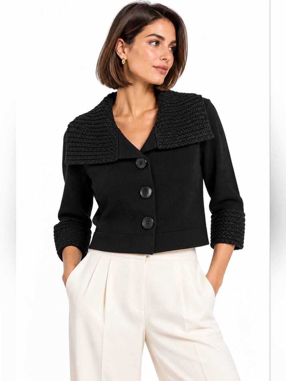 CAbi Jackie O 502 Black Cropped Wool Cardigan Jacket XS